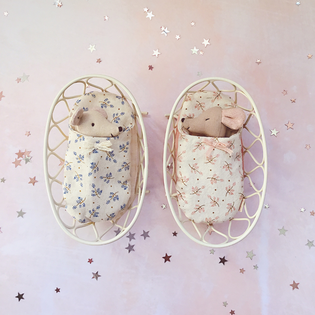 Maileg baby twin mice in cradles