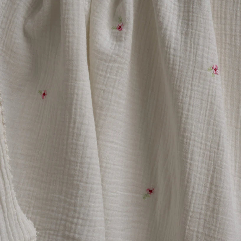 Avery Row Embroidered Muslin Blanket, Anemone Folded close
