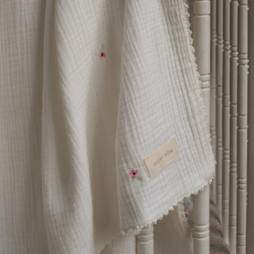 Avery Row Embroidered Muslin Blanket, Anemone detail