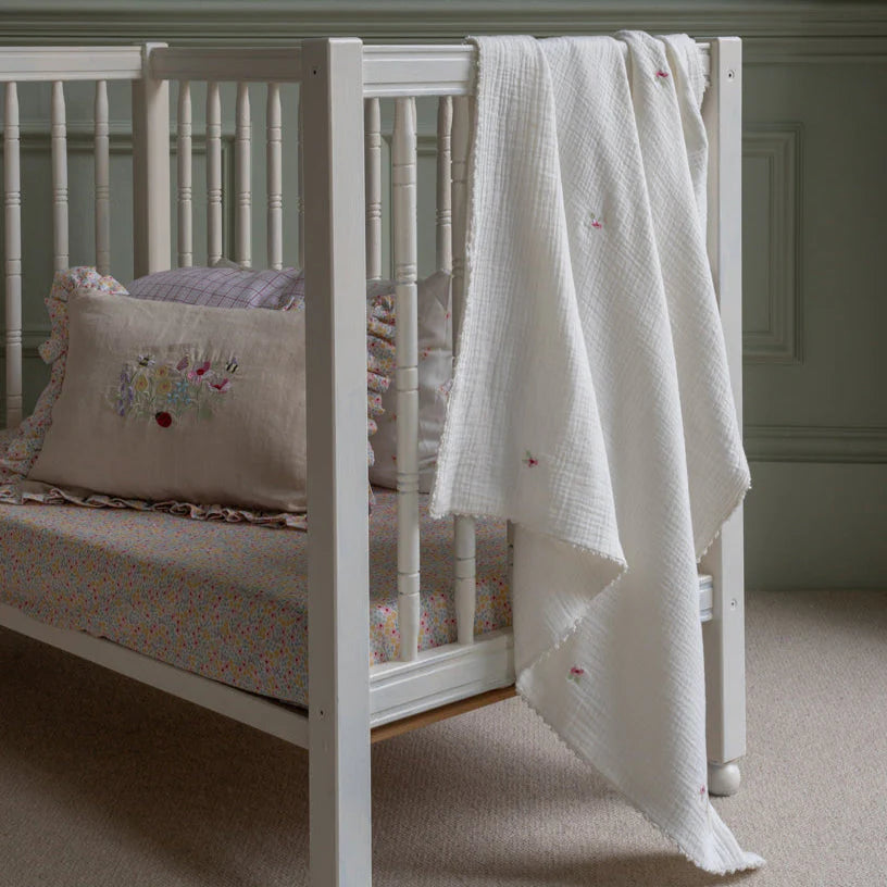 Avery Row Embroidered Muslin Blanket, Anemone print