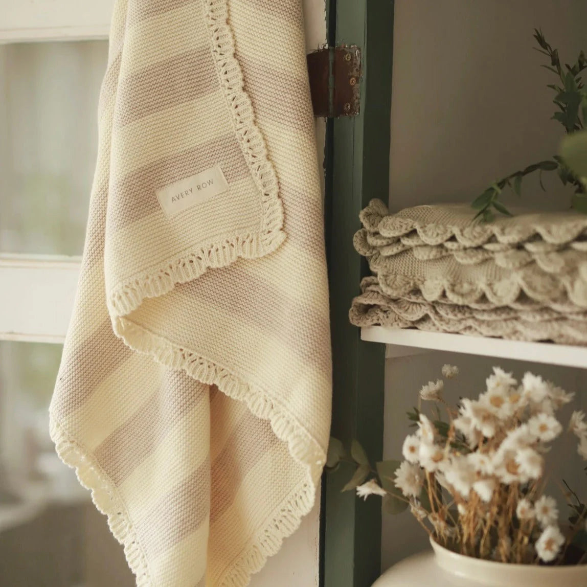 Avery Row Stripe Knit Baby Blanket - Oat Melange