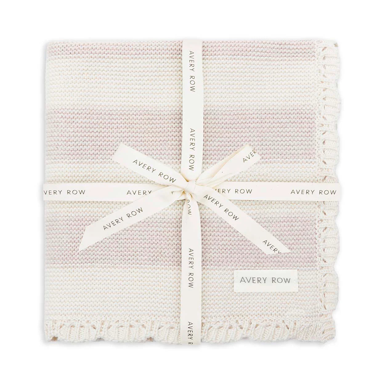 Avery Row Stripe Knit Scallop Blanket - Oat Melange