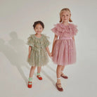 bob and blossom pink and green sparkle dress and cape
