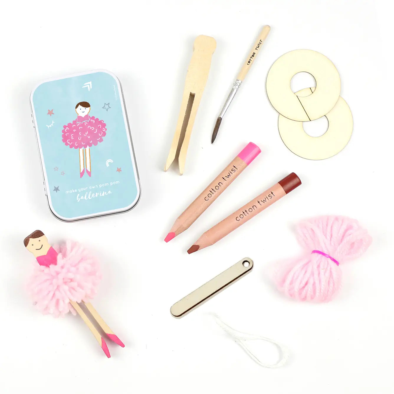 Make Your Own Pom Pom Ballerina Peg Doll Kit