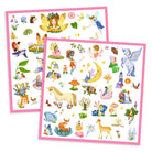Two sheets of colorful fairy and unicorn stickers with pink borders on a white background.