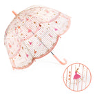 Transparent umbrella with decorative ballerina patterns on a white background