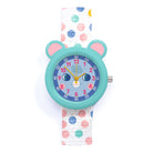 Children's watch with mouse ears and a colorful strap on a white background
