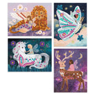 Set of four illustrated cards featuring fairies and animals on a white background