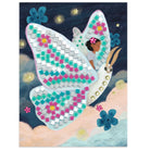 Butterfly-shaped mosaic art with a child inside, set against a starry night sky.