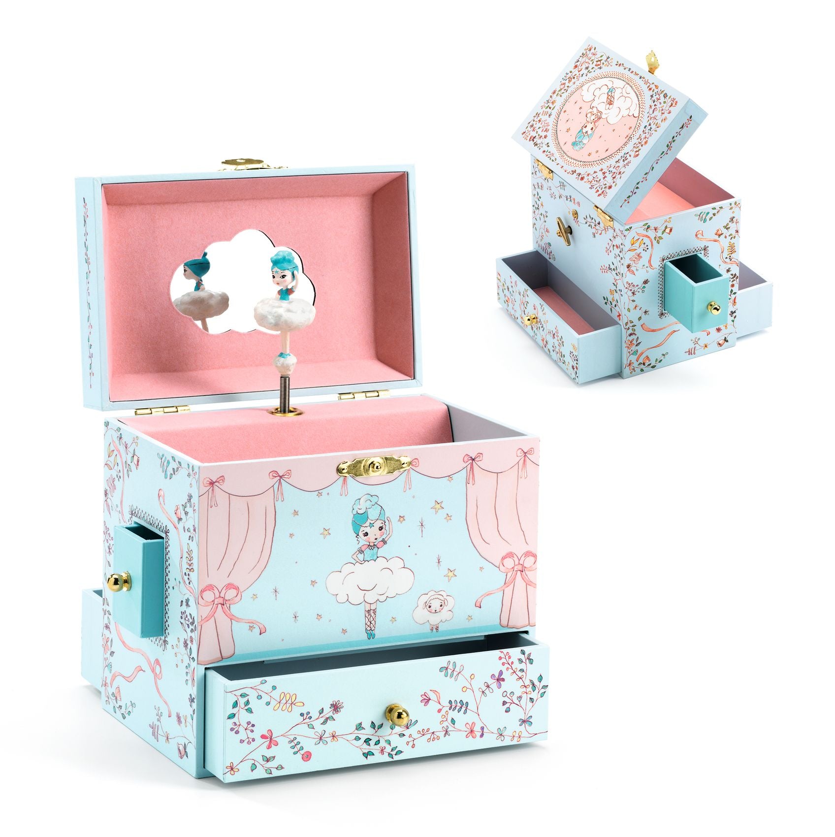 Decorative music box with ballerina design on a white background