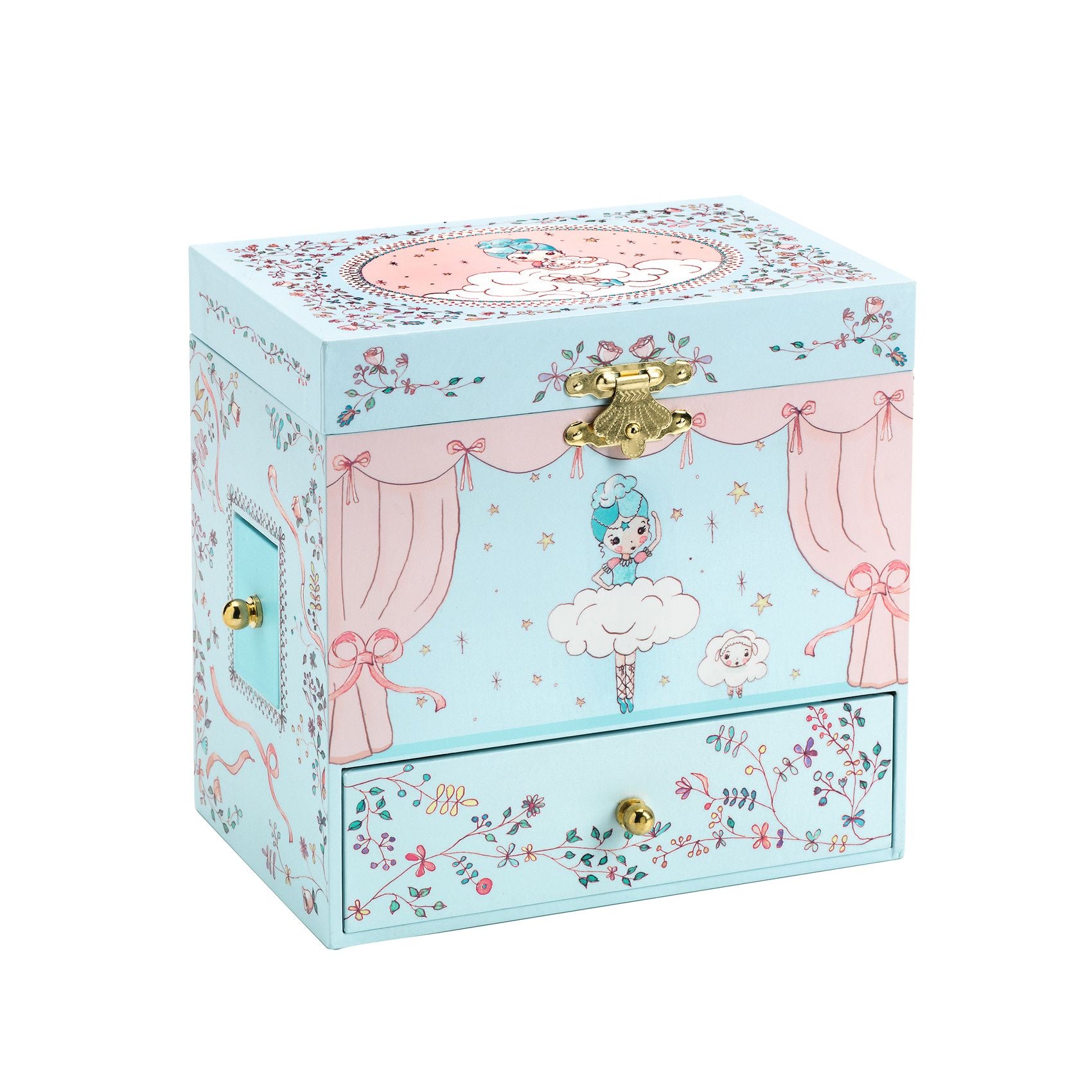 Decorative music box with ballerina  design on a white background