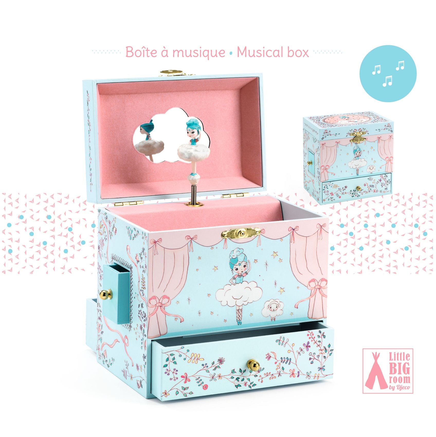 Decorative musical box with ballerina design on a white background