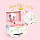 Music box with 'Elf's song' and 'Mélodie d'Elfe' text on a pink background