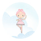 Cartoon fairy with pink hair and dress on a light blue background