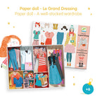 Paper doll set with clothes and accessories on a white background