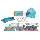 Set of colorful stationery items including envelopes and cards on a white background