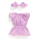 Purple baby romper with matching headband on a white background