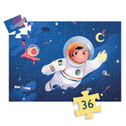 Children's jigsaw puzzle with an astronaut theme, featuring a completed section and a piece labeled '36'.