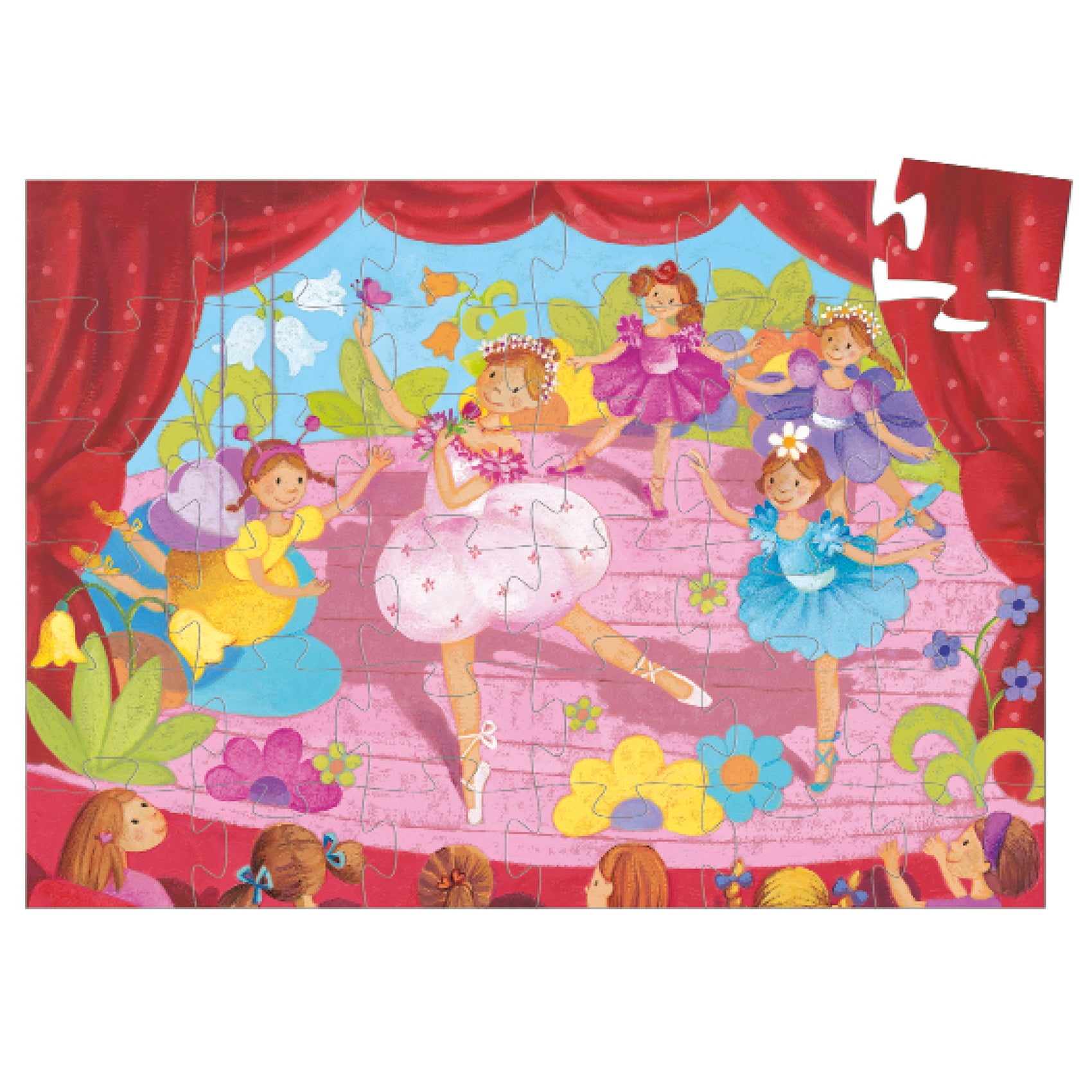 Children's puzzle with ballet-themed design on a pink background