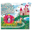Children's puzzle with a princess in a pink carriage and castle in a garden setting.