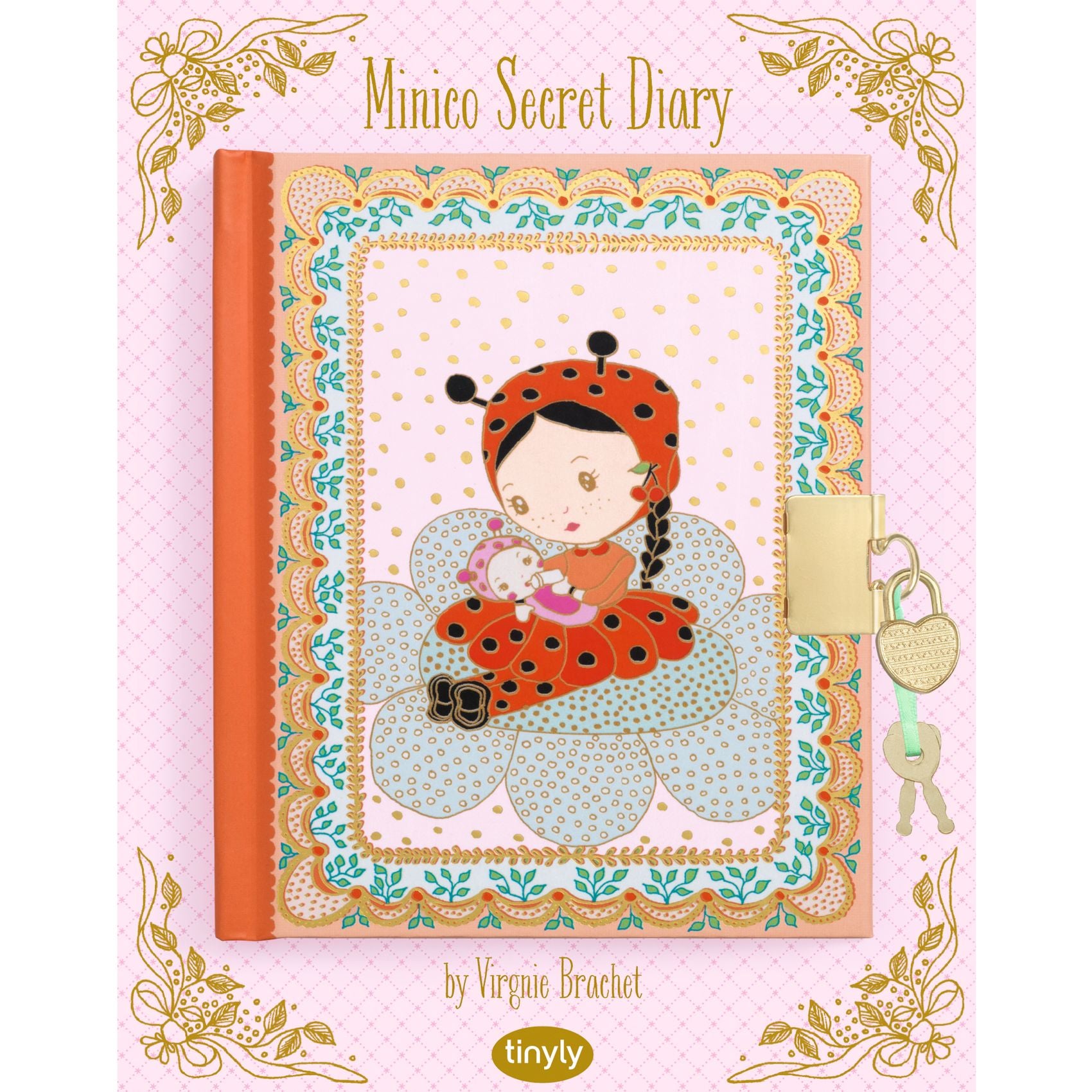 Minico Secret Diary with illustration of a girl and ladybug on a pink background