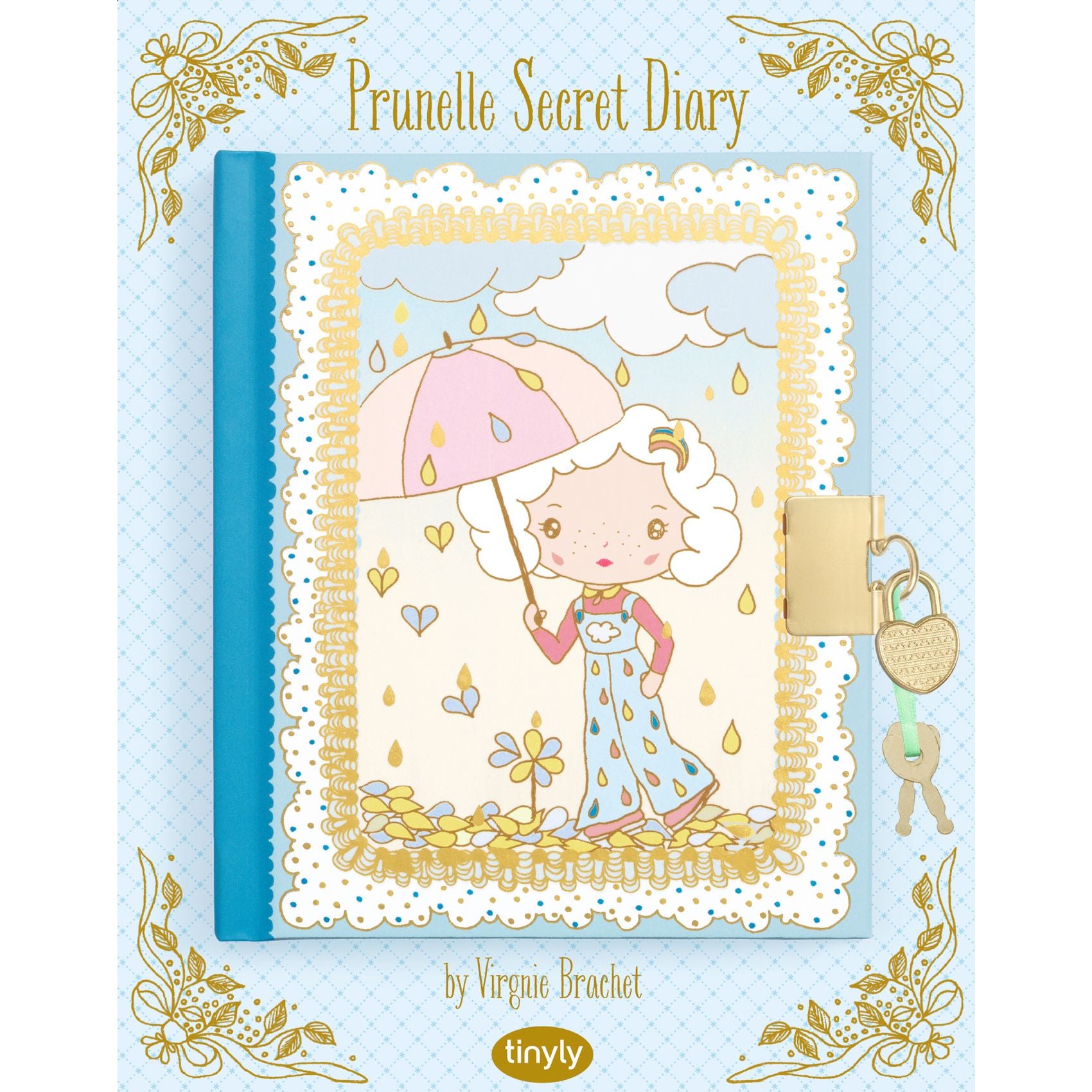 Children's book titled 'Prunelle Secret Diary' with a girl holding an umbrella on the cover.