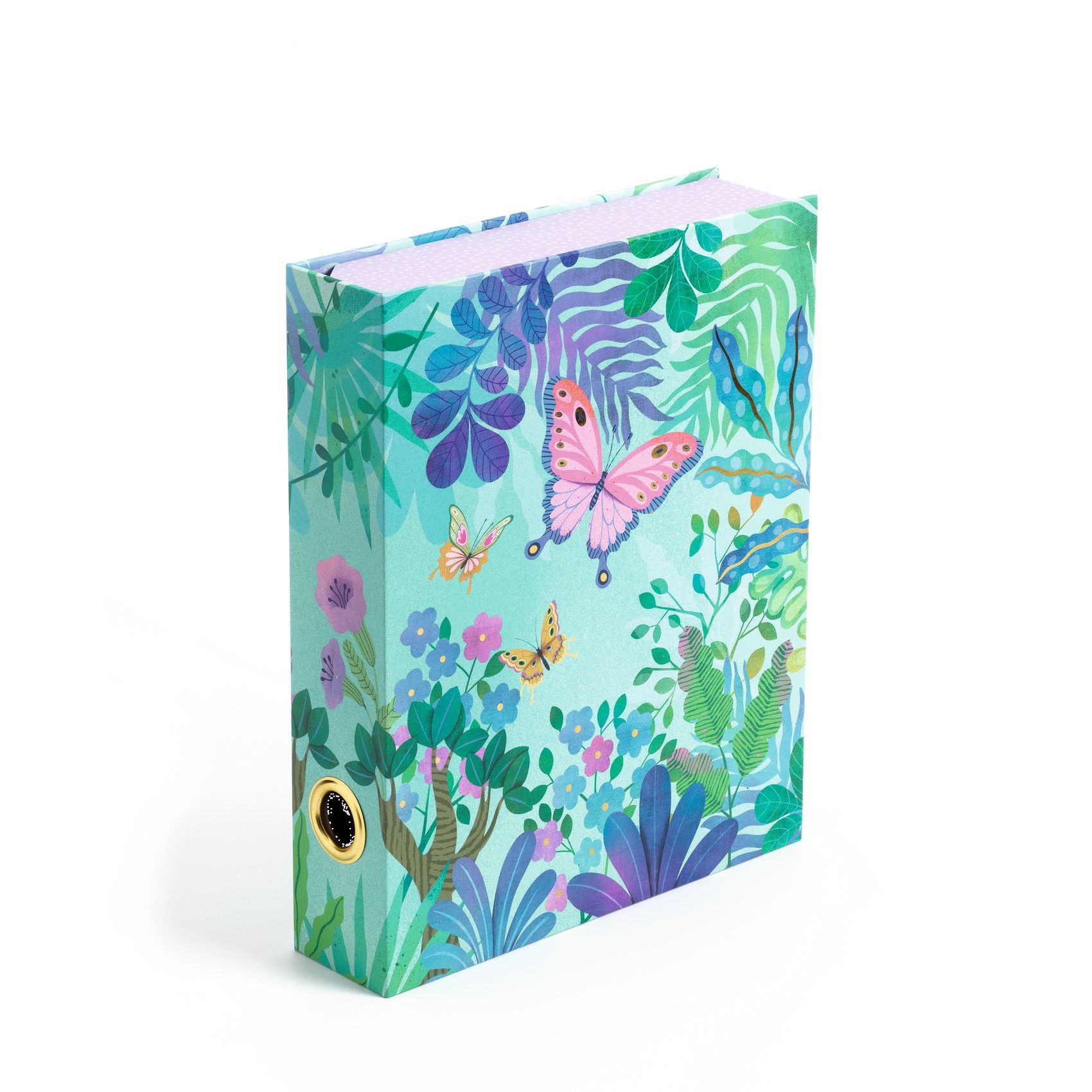 Decorative box with floral and butterfly design on a white background