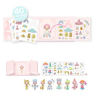 Sticker book with colorful stickers of dolls and clothing on a white background