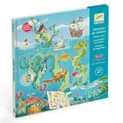 Children's sticker book with ocean-themed illustrations and Djeco branding.