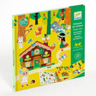 Children's sticker book with colorful illustrations on a white background