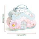 Cloud-shaped box with fairy tale design and measurements on a white background