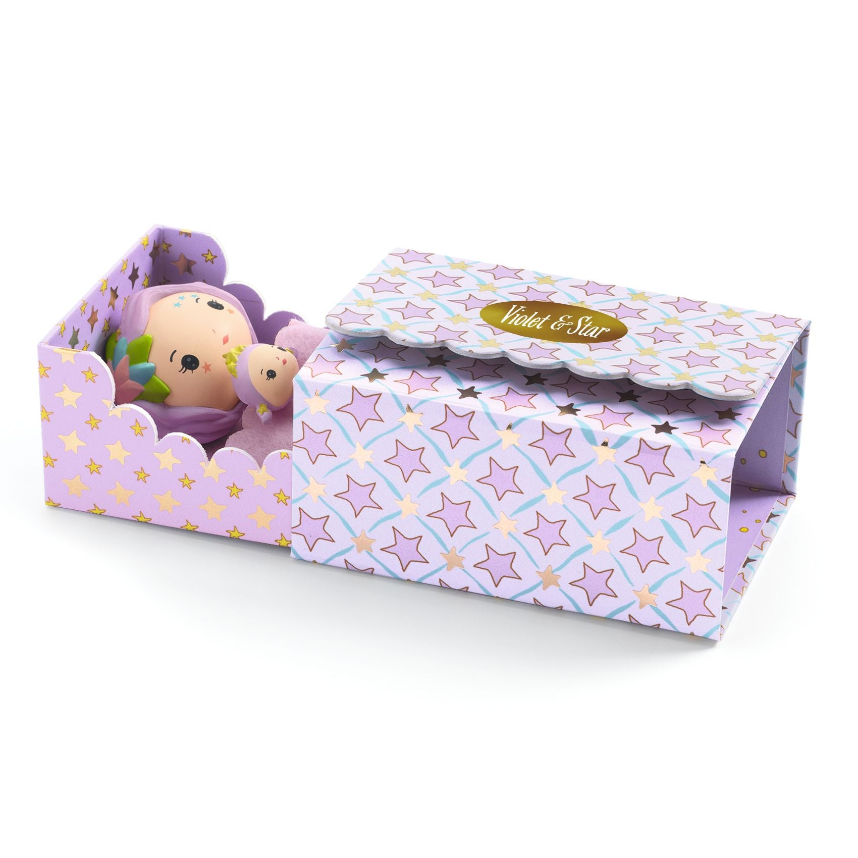 Toy figure in a decorative box with 'Violet & Star' branding on a white background