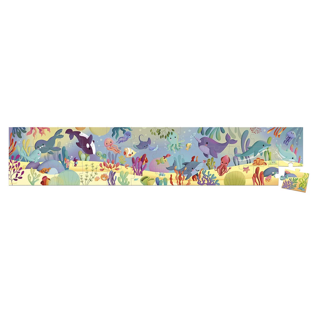 Colorful undersea scene jigsaw puzzle with various sea creatures on a white background
