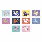 Set of colorful stickers with cartoon unicorns on a white background