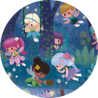 Round puzzle with fairy characters in a forest setting