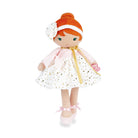 ballerina Doll with red hair, white dress, and orange hat on a white background