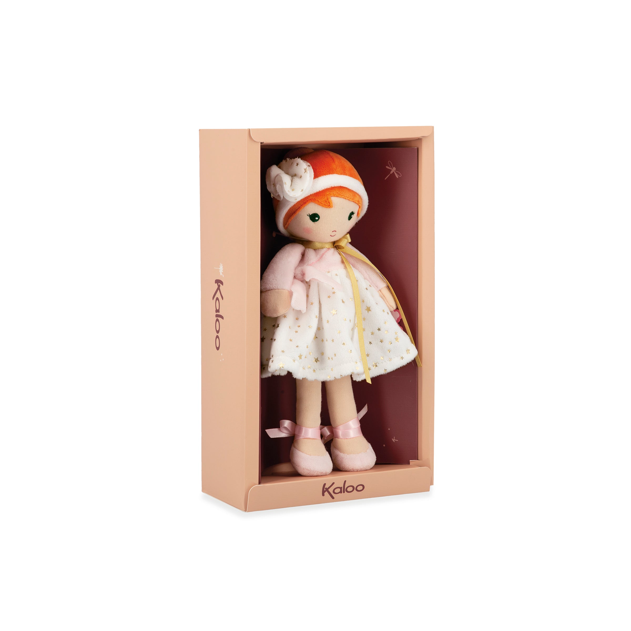 Doll in a box with 'Kaloo' branding on a white background