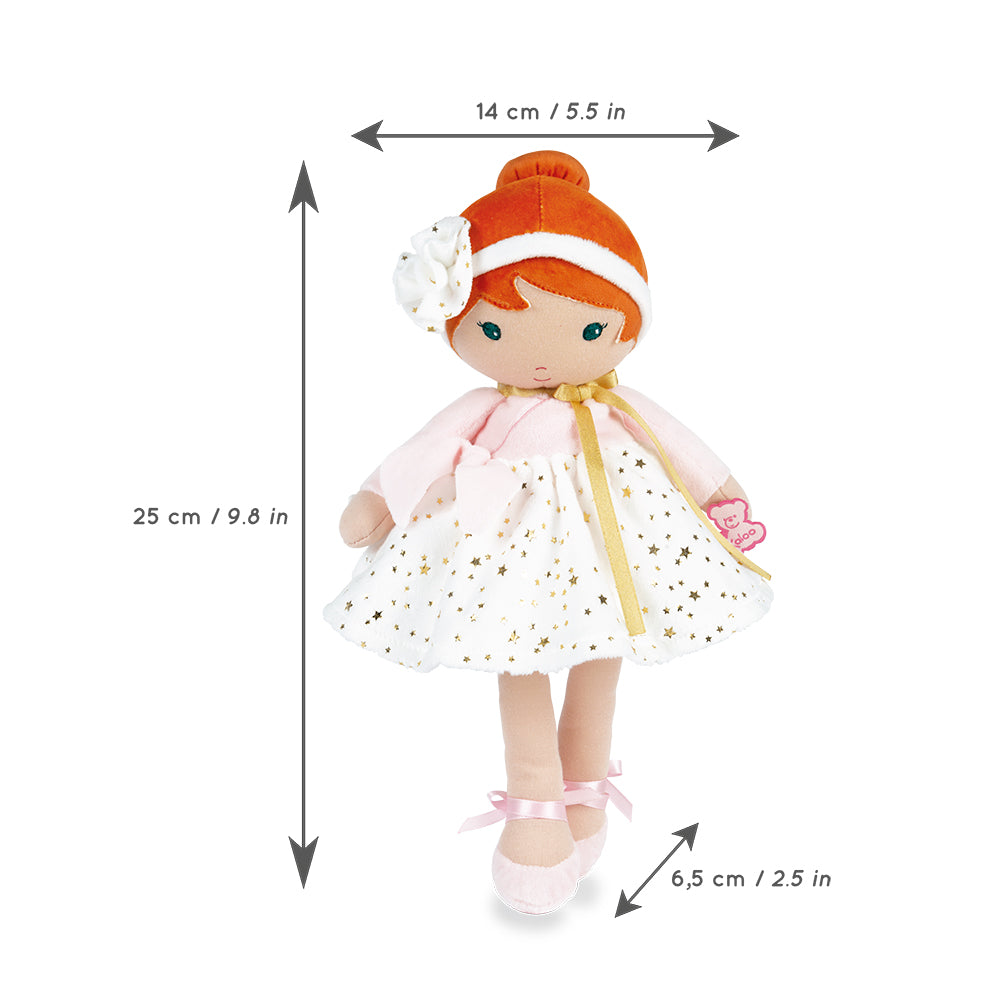 Measurement chart of a doll with dimensions labeled