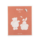 Product packaging with a bear and rabbit illustration on a pink background, featuring the brand 'Kaloo'.