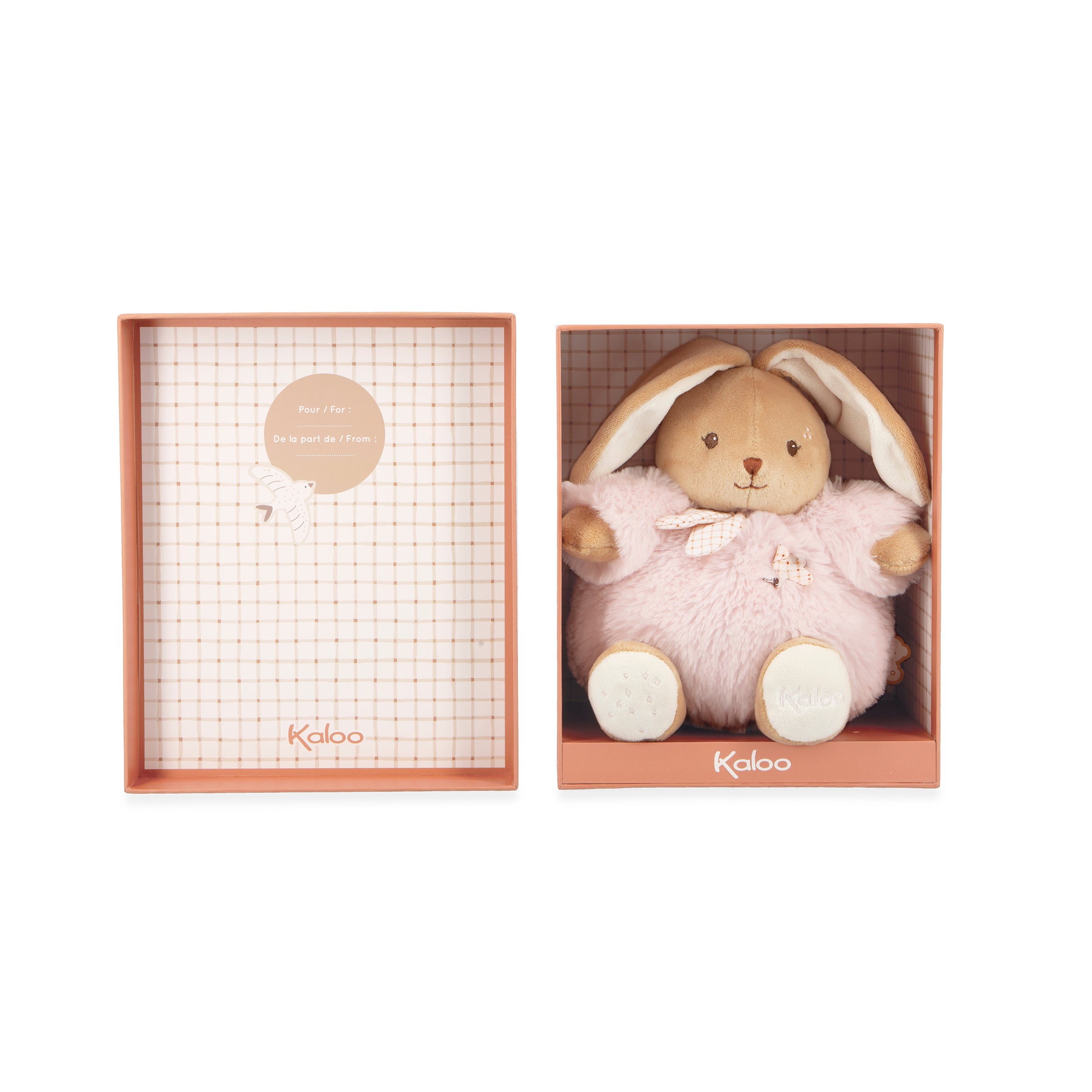Plush toy with bunny ears in a Kaloo box on a white background