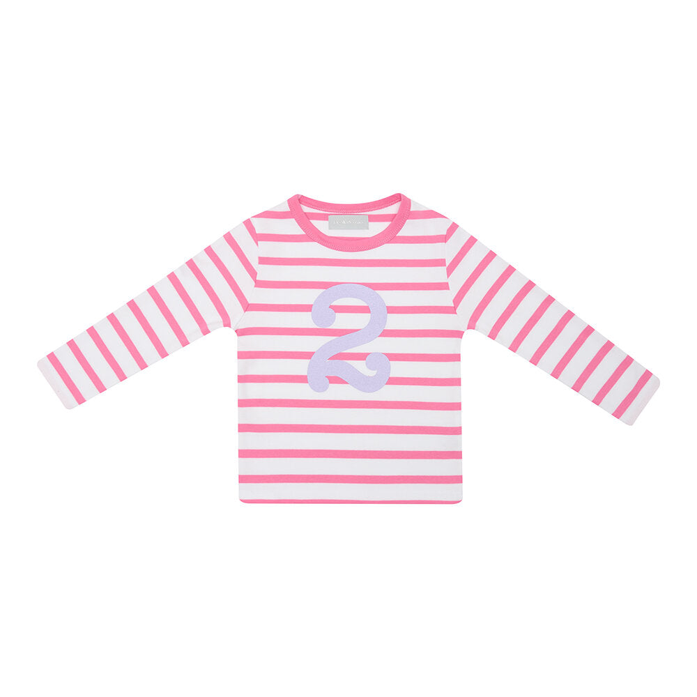 Number 2 Breton T-Shirt - Hot Pink & White