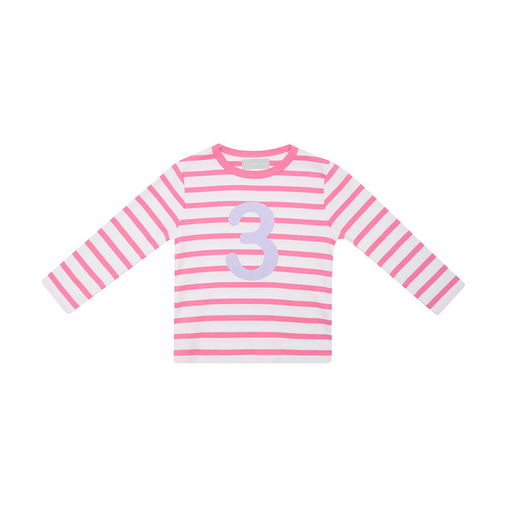 Number 3 Breton T-Shirt - Hot Pink & White