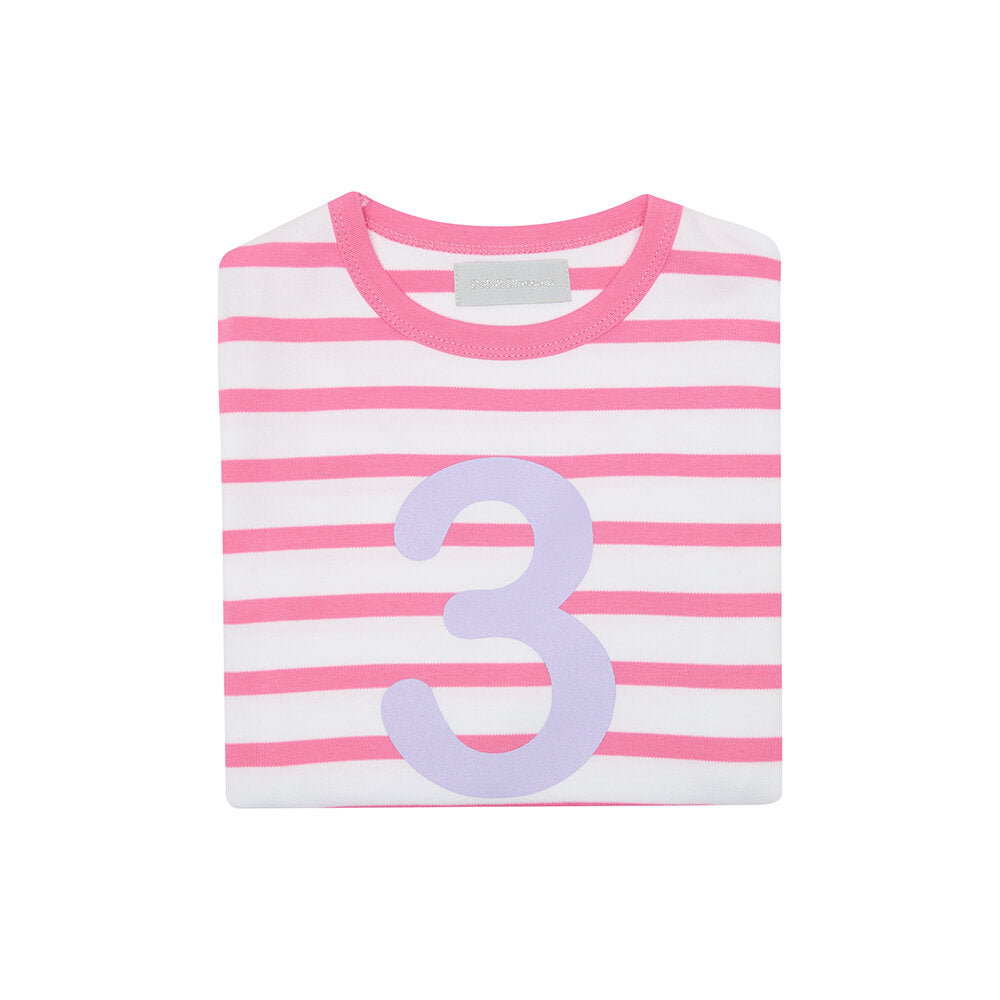 Number 3 Breton T-Shirt - Hot Pink & White