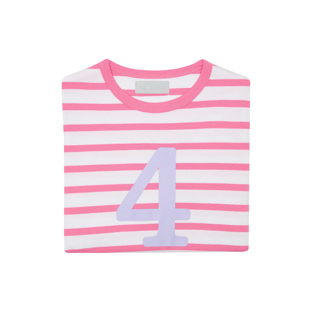 Number 4 Breton T-Shirt - Hot Pink & White
