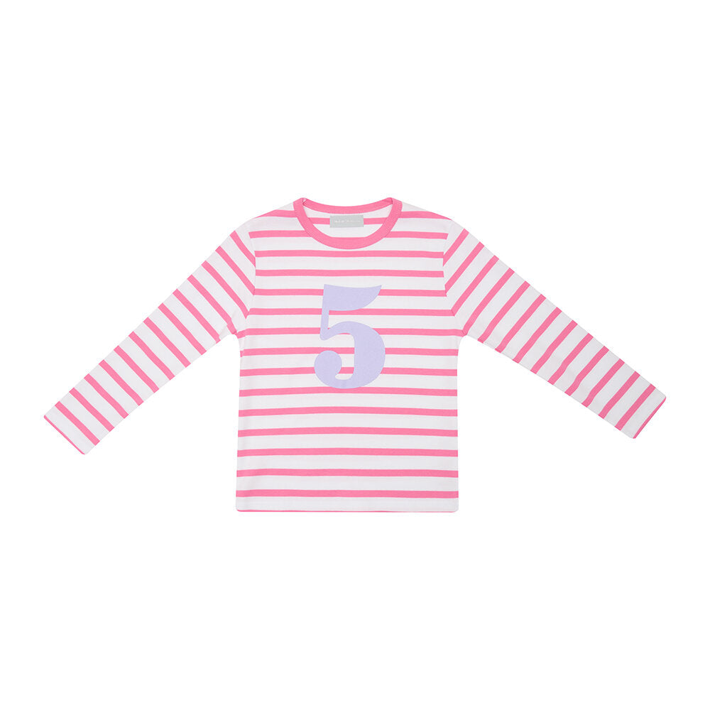 Number 5 Breton T-Shirt - Hot Pink & White