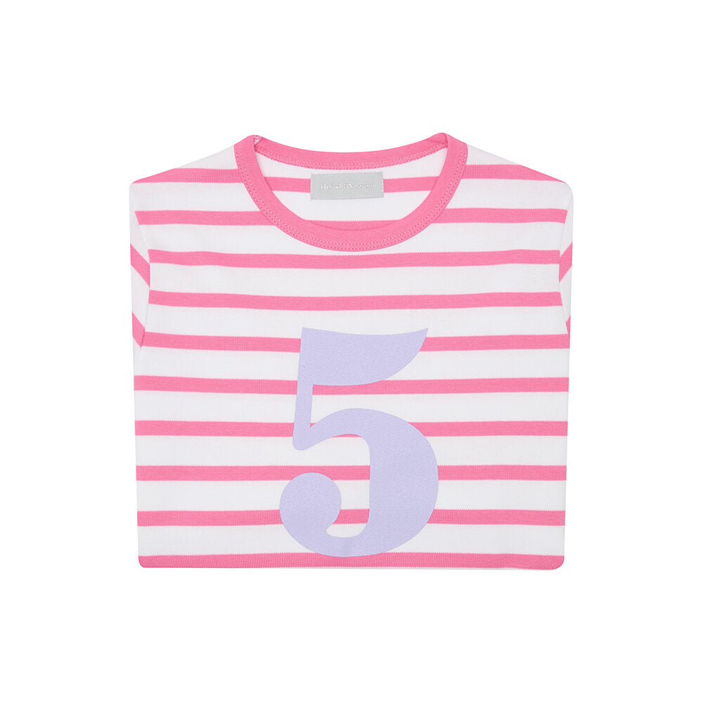 Number 5 Breton T-Shirt - Hot Pink & White