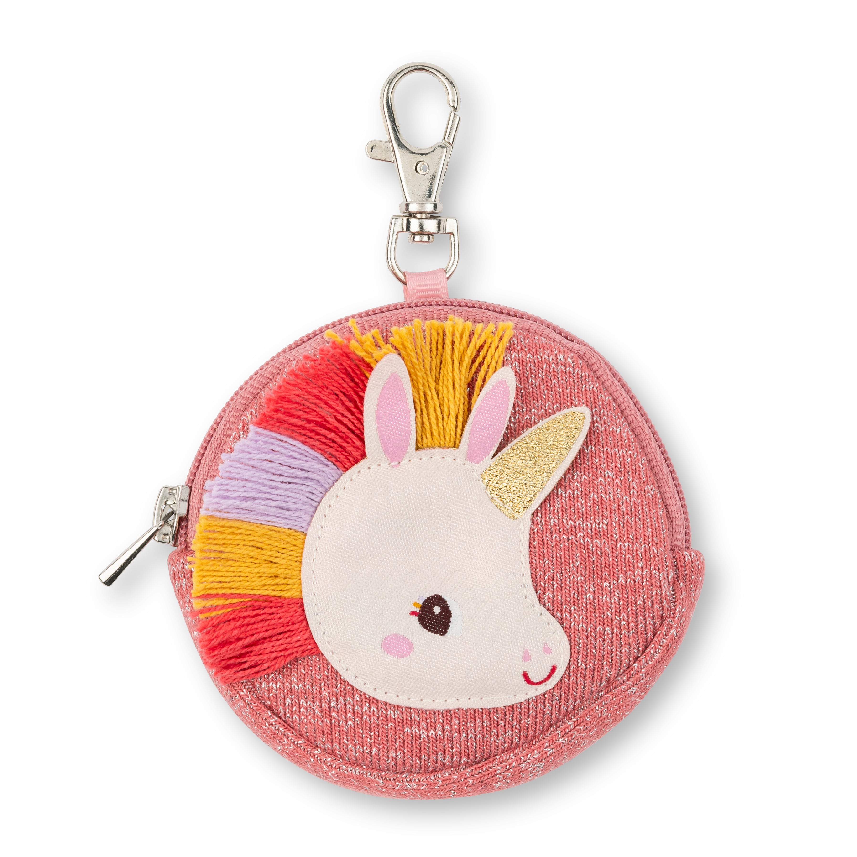 Round keychain with unicorn design on a white background
