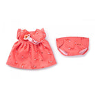 Coral-colored baby outfit with a dress and diaper on a white background