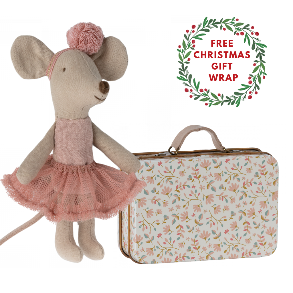 Maileg Ballerina Mouse in a Suitcase, Rose (Free Xmas Gift Wrap)