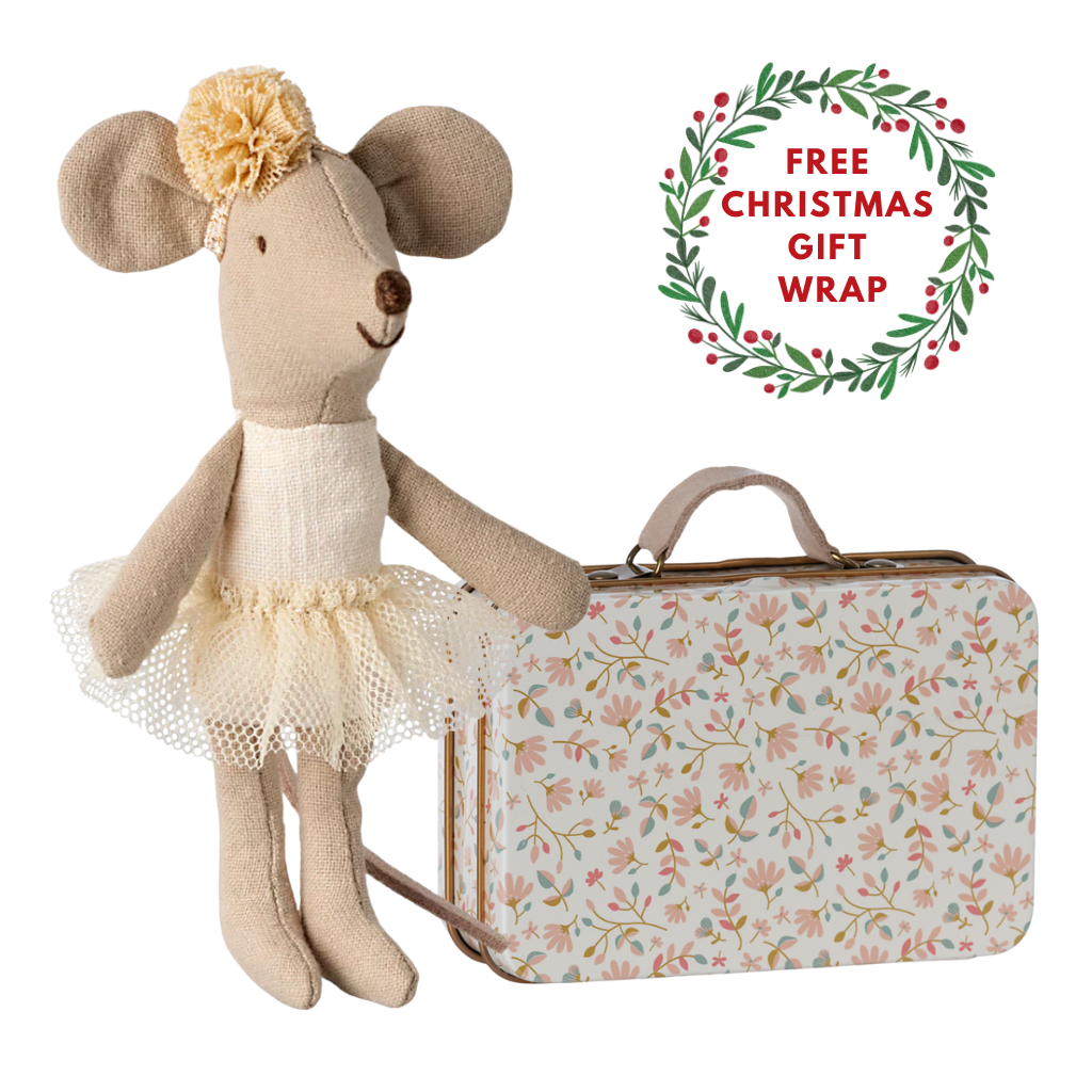 Maileg Ballerina Mouse in a Suitcase, White (Free Xmas Gift Wrap)